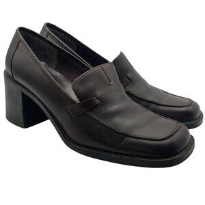 VTG 8.5 Maripé Y2K Chunky Brown Leather Block Heel Loafers Shoes Blanca